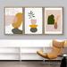 IDEA4WALL Monstera Leaf w/ Potted Plants Geometric Flower - 3 Piece Floater Frame Graphic Art Set on Canvas in Yellow | Wayfair 8022272690385