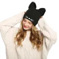 Chapeaux chauds avec oreilles de chat pour femmes crânes noirs bonnets pour filles bonnet