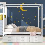 Queen Size Canopy Platform Bed, Bedroom Bedframe Furniture with Twin Size Trundle and 3 Storage Drawers for Kids, Teens, Adults