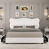 Lark Manor™ Alaysha Tufted Upholstered Platform Bed Faux leather in White | 43.9 H x 79.9 W x 83.7 D in | Wayfair C42A57E005C84E199F2D432ED1C65C8A