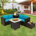 Latitude Run® 5 Piece Sofa Seating Group w/ Cushions Synthetic Wicker/All - Weather Wicker/Wicker/Rattan in Blue | Outdoor Furniture | Wayfair