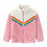 YYDGH Girls Zipper Jacket Fuzzy Sweatshirt Long Sleeve Casual Cozy Fleece Sherpa Outwear Coat Full-Zip Rainbow Jackets(Pink 4-5 Years)