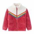 YYDGH Girls Zipper Jacket Fuzzy Sweatshirt Long Sleeve Casual Cozy Fleece Sherpa Outwear Coat Full-Zip Rainbow Jackets(Red 3-4 Years)