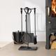 CHARLES BENTLEY Companion Set, Snug, Blackthorn, Fireside Companion Set, with Poker Tongs, Coal Shovel, Brush, Tool Stand, Iron, Matte, Traditional Design, Hooped Handles, Square Base (54.5x21x21cm)