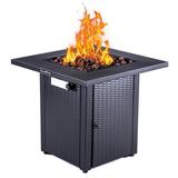 CJC 28 Propane Gas Fire Pit Table 50 000 BTU Outdoor Fireplace Square Gas Firepits with Lid and Lava Rocks (Black)