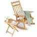 Costway 2PCS Patio Wooden Rocking Chair Bistro Set High Backrest with Folding Side Table