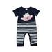 wdehow Babys Casual Short Sleeve Jumpsuit Fashion Letters Stripe Printed Round Neck Long Romper
