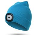 Morttic Unisex LED Beanie Hat with Light Gifts for Kids Boys and Girls Winter Ultra Soft Knitted Warm Lighted Hat Rechargeable 4 LED High Brightness Headlamp Cap (Light Blue)