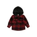 luethbiezx Kids Coat Plaid Long Sleeve Hooded Single-Breasted Jacket with Pockets Autumn Outfit for Boys 1-6 Years