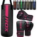 RDX Kids Punching Bag 2FT with Boxing Gloves Kara Unfilled Set Non Tear Maya Hide Leather Junior Hanging Bag Kickboxing MMA Muay Thai Taekwondo Karate BJJ Strength Training Home Gym Equipment