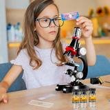 Microscope Kit For Kids 100X 400X 1200X Compound High Magnification Beginner Microscope Science Kit - Dual Light Learning STEM Toy For 8 Up Years Old Kids Students Adjustable Lenses