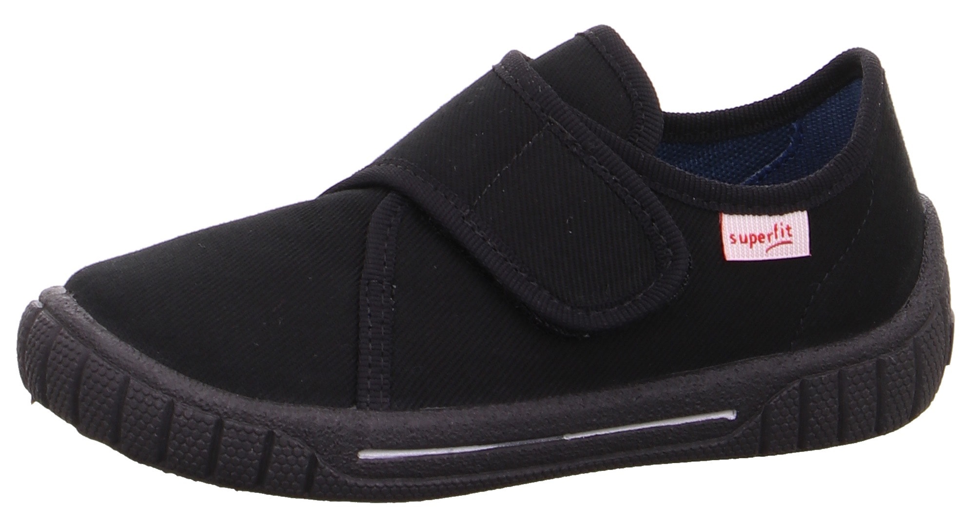 Hausschuh SUPERFIT "BILL WMS: Mittel", Kinder, Gr. 35, schwarz, Baumwolle, Casual, Schuhe, Kindergartenschuh mit Klettverschluss, Größenschablone zum Download