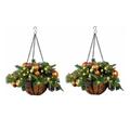 2 pcs Pre-lit Artificial Christmas Hanging Basket Pendant Christmas Wood Ornaments Hanging Decoration Gift Family Christmas Orname