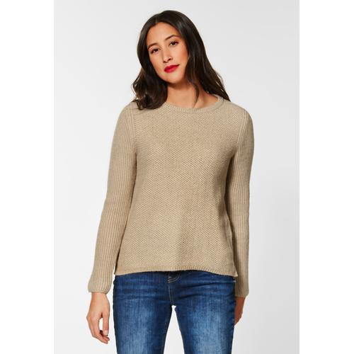 Rundhalspullover STREET ONE Gr. 44, beige (cashew cream melange) Damen Pullover Rundhalspullover in Melange Optik