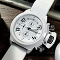 MEGIR – montre de Sport militaire pour hommes bracelet blanc en Silicone chronographe à Quartz