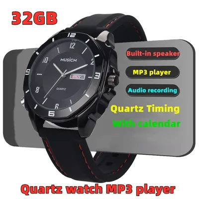 Lecteur de montre MP3 à quartz avec calendrier haut-parleur intégré avec statique pour écouter des