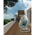 YJTONWIN White Wicker Patio Swing Chair with Stand and Green Cushion