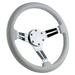 350mm Deep Dish Chrome Marine Boat Steering Wheel with White Grip and Horn Cover Plate