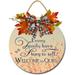 Eveokoki 11 Every Family Has A Story Welcome To Ours Wreaths Decor Sign Front Door Home Decor Round Wood Hanging Sign with Ribbon Bow and Artificial Leaves