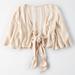 American Eagle Outfitters Tops | American Eagle Aeo White & Tan Striped Flowy Cropped Tie Front Top Shirt | Color: Cream/White | Size: M