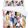 Pony Pattern Colourful Cartoon Horses Bedding Double Duvet Set - Soft Microfibre Duvet Cover with Pillow cases - Bedding Quilt Cover Set