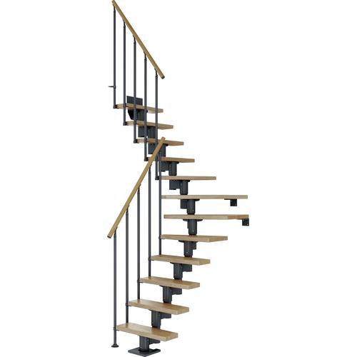„DOLLE Mittelholmtreppe „“Dublin““ Treppen EicheMetall Gr. 1/4 gewendelt, grau (anthrazit) Treppen“