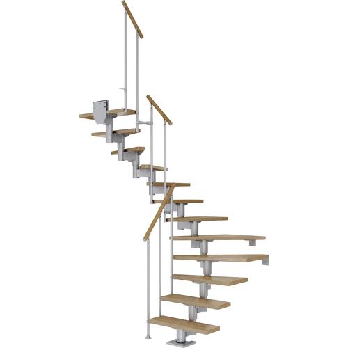 „DOLLE Mittelholmtreppe „“Cork““ Treppen EicheMetall Gr. 1/2 gewendelt, grau (perlgrau) Treppen“