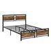 Queen Size Metal Platform Bed Frame with Wood Headboard and Footboard