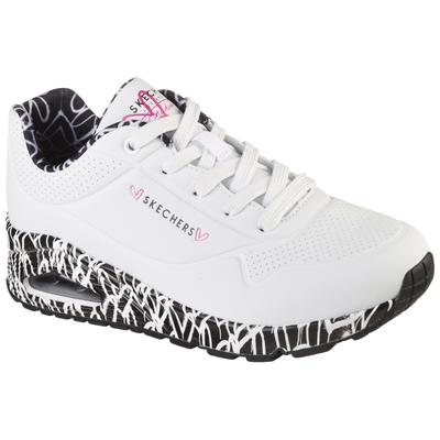 Sneaker SKECHERS "UNO LOVING LOVE", Damen, Gr. 35, schwarz-weiß (weiß, schwarz), Lederimitat, sportlich, Schuhe Sneaker,