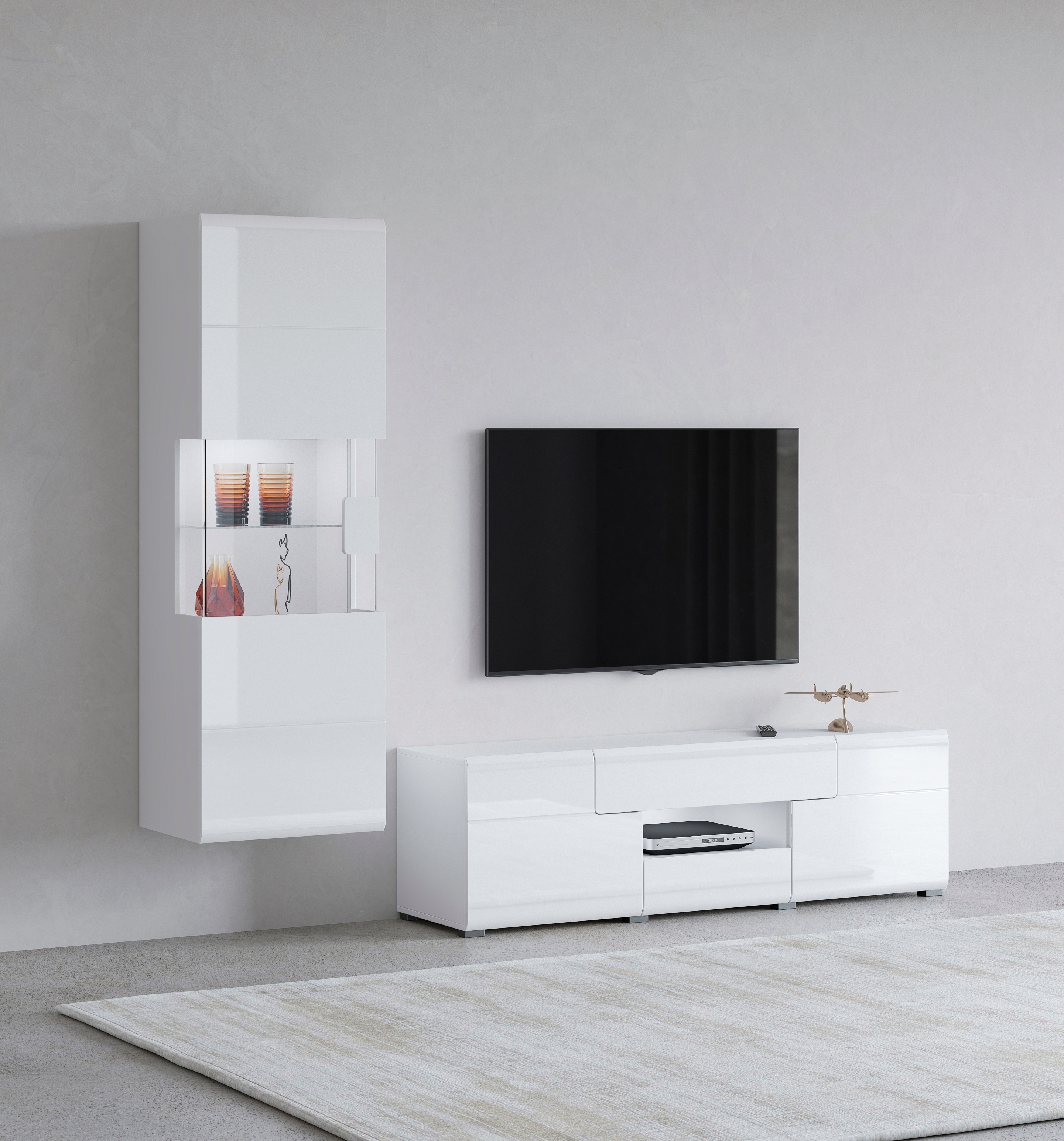 Wohnwand INOSIGN "Toledo", weiß (weiß, weiß hgl), B/H/T: 212cmcm, Kastenmöbel-Sets, Wohnwand