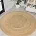 White 61 x 61 x 0.25 in Area Rug - Bay Isle Home™ Round Adwin Solid Color Machine Woven Area Rug in Brown & Sisal | Wayfair