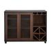 Gracie Oaks Phallen Contemporary Sliding Door Multi Storage Buffet w/ Wine Rack & Caster Wheels Wood in Brown | 36 H x 47 W x 16 D in | Wayfair