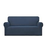 Eider & Ivory™ 2 Piece Box Cushion Sofa & Loveseat Slipcover Set Polyester in Blue/Black | 96 H x 39 W in | Wayfair