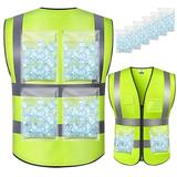 Cooling Safety Reflective Vest with 6pcs Ice Packs - Work Vest with Pockets High Visibility Security Vest for Men Women