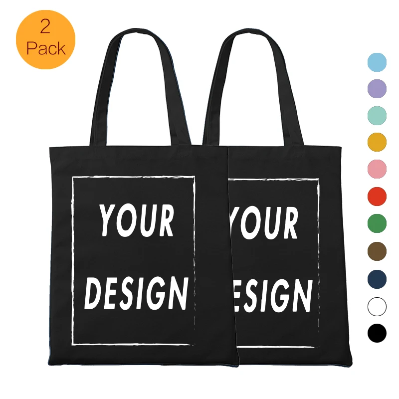 Paquet de 2 sacs fourre-tout personnalisés ajoutez votre texte imprimé conception originale fermeture éclair blanche unisexe mode sacs en toile personnalisés