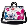 LSS 8-10.2 inch Laptop Sleeve Bag Carrying Case with Soft Carrying Handle and Adjustable Shoulder Strap for 8 to 10.2 - White Pink Blue Flower Leaves