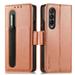 SaniMore Case for Samusng Galaxy Z Fold 3 6.7 2021 Pen Holder Card Slots Cash Pocket Kickstand PU Leather Case Magnetic Clasp Full Protective Wallet Business Case for Galaxy Z Fold 3 Brown