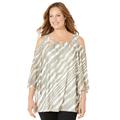 Plus Size Women's Mesh Cold Shoulder Top by Catherines in Olive Green Bias Tie Dye (Size 2X)