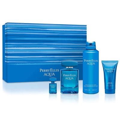 Aqua 4 Pc Gift Set From Perry Ellis For Men Standard Eau De Toilette for Men