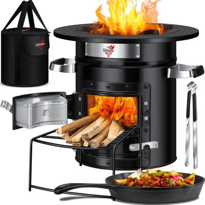 Raketenofen Inkl. Grillpfanne aus Gusseisen mit Tragetasche Dutch Oven bbq Rakete Holzofen Camping