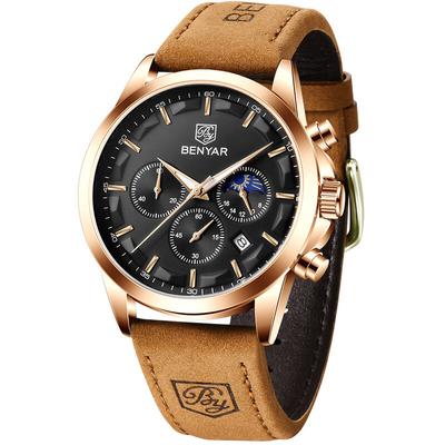 Men's Watch Waterproof Chronograph Watches Classic Luminous Watches Leather Strap Big Dial Date