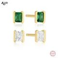 Aide – boucles d'oreilles carrées en argent Sterling 925 vert émeraude Zircon cristal blanc