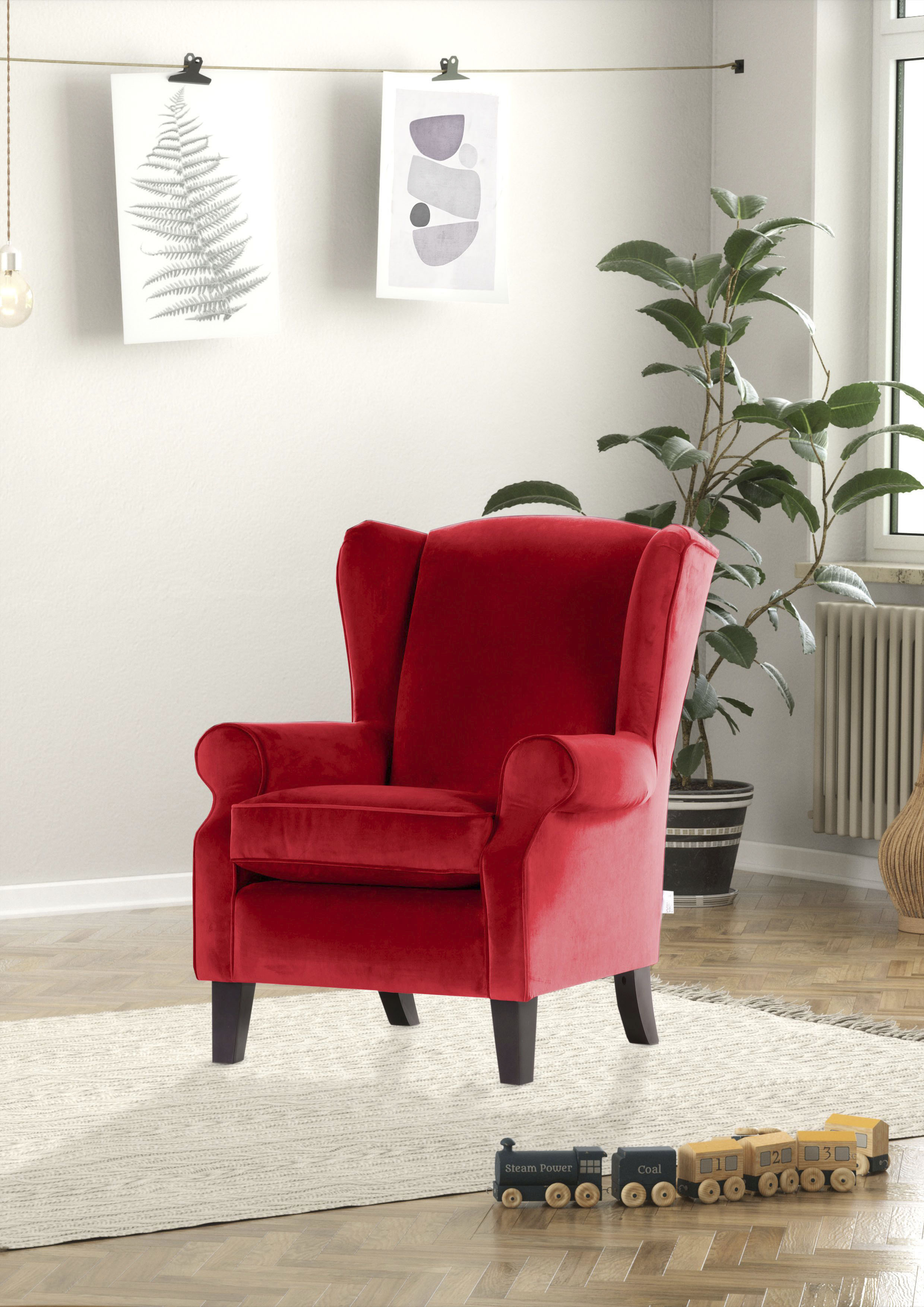 Ohrensessel GUTMANN FACTORY, rot, B:83cm H:102cm T:87cm, 100% Polyester, Sessel, Ohrensessel