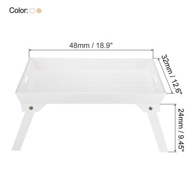 2Pcs Breakfast Tray Table Bed Tray with Folding Legs Laptop Desk Brown White - Brown, White