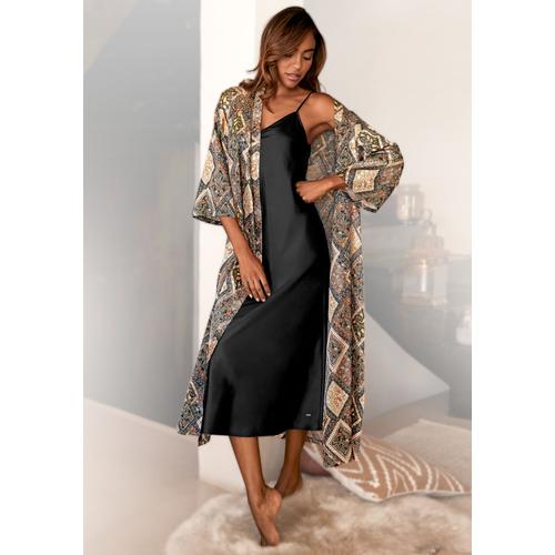 Kimono LASCANA Gr. 36, goldfarben (gemustert) Damen Bademäntel Morgenmäntel