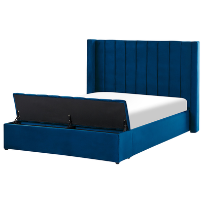 Polsterbett Marineblau 140 x 200 cm aus Samtstoff mit Stauraum Elegantes Doppelbett Modernes Design