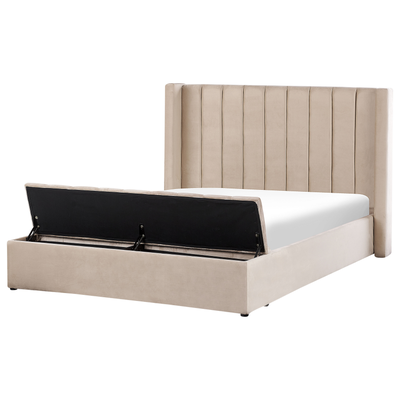 Polsterbett Beige 160 x 200 cm aus Samtstoff mit Stauraum Elegantes Doppelbett Modernes Design