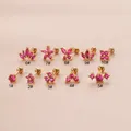 Boucles d'oreilles couronne papillon en Zircon rose pour femmes 1 pièce bijoux de Piercing en