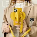 Coque de téléphone en cuir éléphant 3D avec lanière étui rigide demi-paquet luxe mignon iPhone