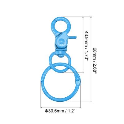 44mm Swivel Clasps Lanyard Snap Hook with Binder Ring for DIY Blue - 68mm